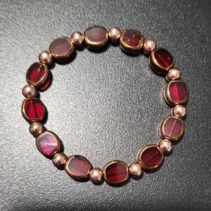 Handmade Red and Gold Beaded Bracelet